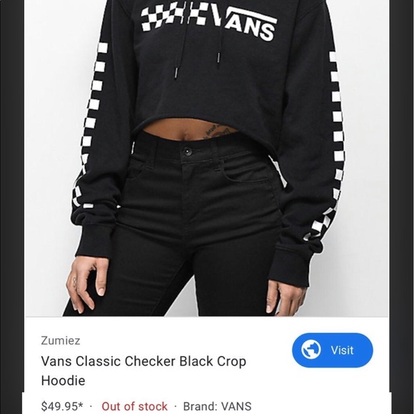 SOLD Vans Classic Checker Black Crop Hoodie - Picture 4 of 4